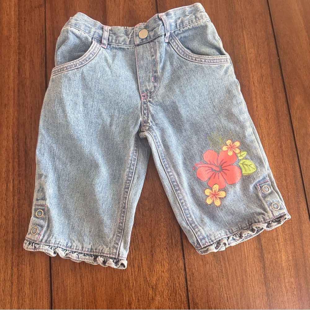 Disney Kids Toddler Girls 2T‎ Ruffle Denim Wide Leg Jeans Floral Side Snap